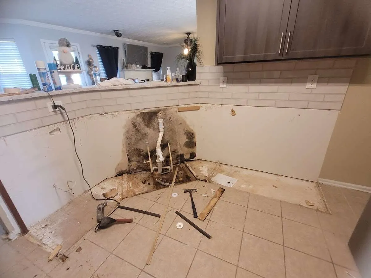 Mold behind wall with plumbing during Flood Damage Cleanup in Halifax